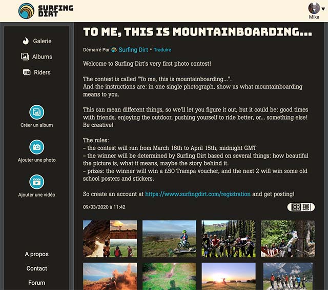 A screenshot of the Surfing Dirt website