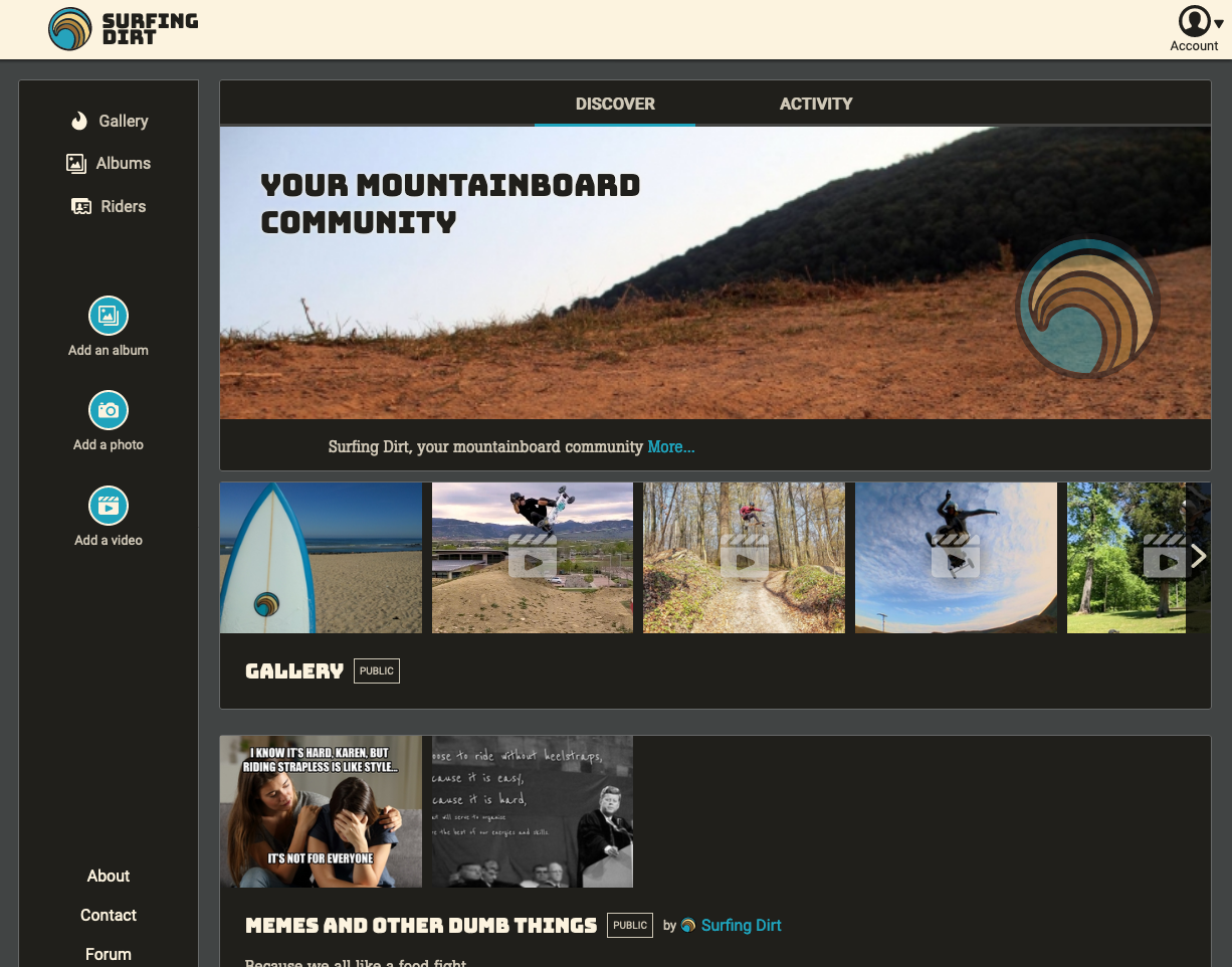 A screenshot of the desktop version of Surfing Dirt